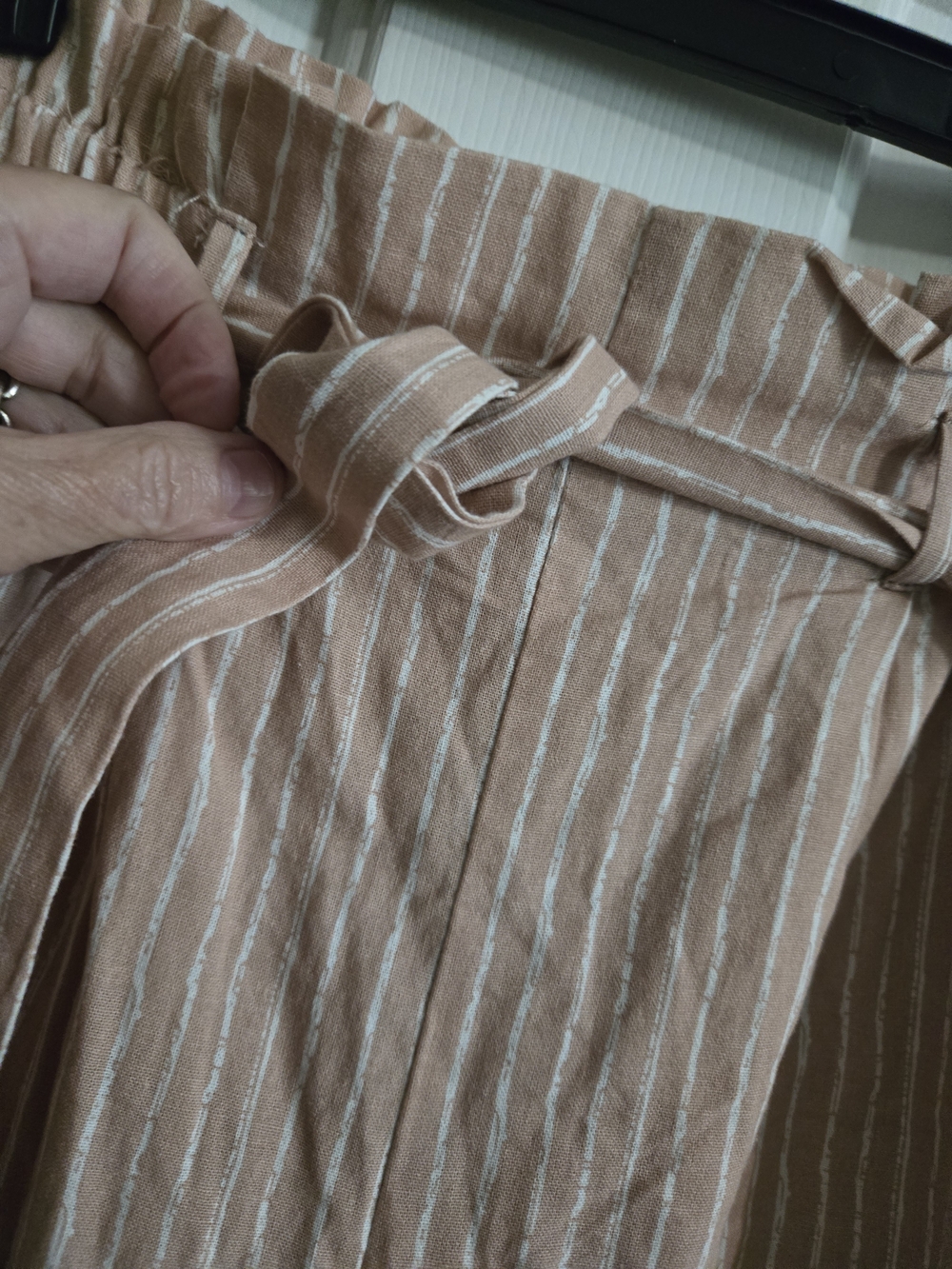 Women's High-Waist Paperbag Pants - Blush Stripe - Picture 2 of 6